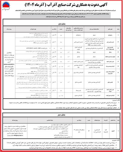 آگـهـی دعـوت به همکــاری شـرکـت صنـایــع آذرآب